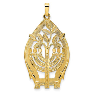 14k Yellow Gold Polished Hollow Menorah Tree of Life Pendant