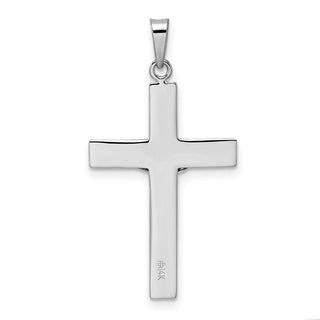 14k White Gold Polished Solid Striped Crucifix Pendant