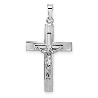 14k White Gold Polished Solid Striped Crucifix Pendant