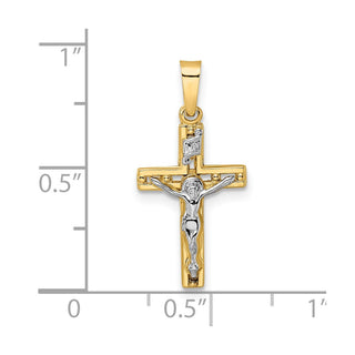 14k Two-tone Gold Polished Solid INRI Crucifix Pendant XR2048