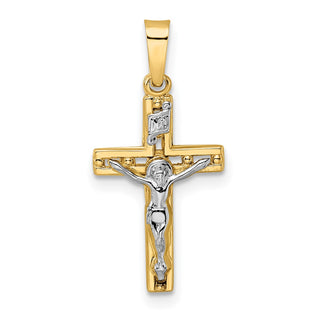 14k Two-tone Gold Polished Solid INRI Crucifix Pendant XR2048