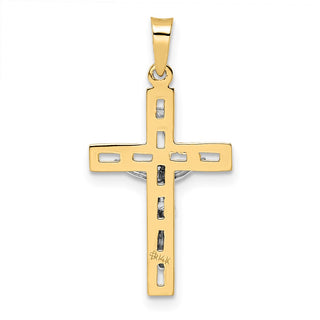 14k Two-tone Gold Polished Solid INRI Crucifix Pendant XR2050
