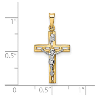14k Two-tone Gold Polished Solid INRI Crucifix Pendant XR2050
