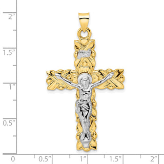 14k Two-tone Gold Polished Solid INRI Crucifix Pendant XR2051