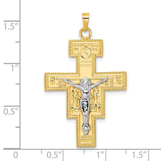14k Two-tone Gold Polished Fancy Solid Cross Pendant