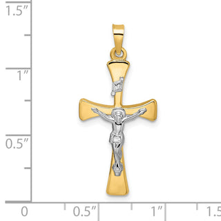 14k Two-tone Gold Polished Hollow INRI Crucifix Cross Pendant XR2059