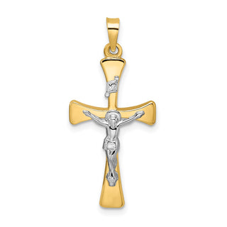 14k Two-tone Gold Polished Hollow INRI Crucifix Cross Pendant XR2059