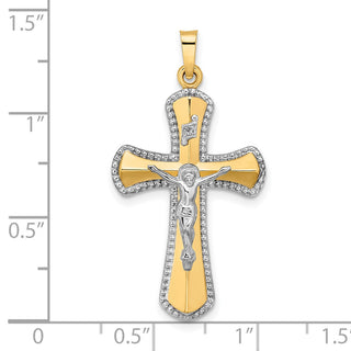 14k Two-tone Gold and White Rhodium Hollow INRI Crucifix Pendant XR2062