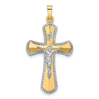 14k Two-tone Gold and White Rhodium Hollow INRI Crucifix Pendant XR2062
