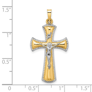 14k Two-tone Gold and White Rhodium Hollow INRI Crucifix Pendant XR2063