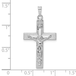 14k White Gold Polished Solid INRI Striped Crucifix Pendant XR2066