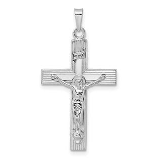 14k White Gold Polished Solid INRI Striped Crucifix Pendant XR2066