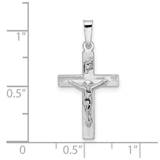 14k White Gold Polished Solid INRI Striped Crucifix Pendant XR2067