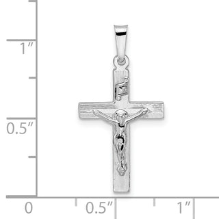 14k White Gold Polished Solid INRI Striped Crucifix Pendant XR2067