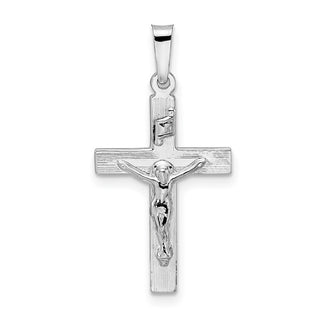 14k White Gold Polished Solid INRI Striped Crucifix Pendant XR2067