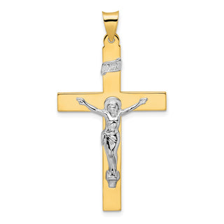 14k Two-tone Gold Polished Solid INRI Crucifix Pendant XR2073