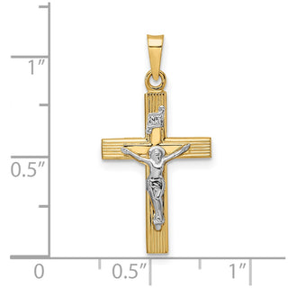 14k Two-tone Gold Polished Solid INRI Crucifix Pendant XR2074