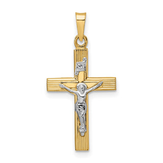 14k Two-tone Gold Polished Solid INRI Crucifix Pendant XR2074