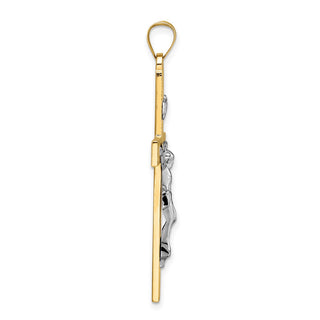 14k Two-tone Gold Polished Solid INRI Crucifix Cross Pendant XR2075