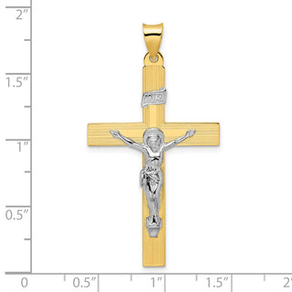 14k Two-tone Gold Polished Solid INRI Crucifix Cross Pendant XR2075