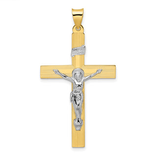 14k Two-tone Gold Polished Solid INRI Crucifix Cross Pendant XR2075