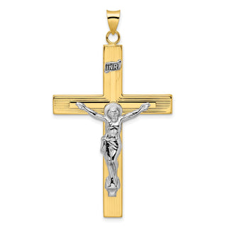 14k Two-tone Gold Polished Solid INRI Crucifix Cross Pendant XR2076
