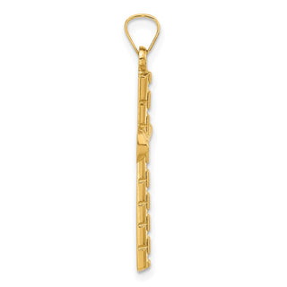 14K Yellow Gold Polished and Textured Hollow Latin Cross Pendant