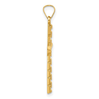 14K Yellow Gold Polished and Textured Hollow Latin Cross Pendant