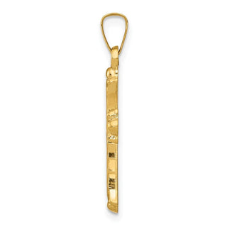 14k Yellow Gold Hollow Fleur De Lis Cross Pendant XR208