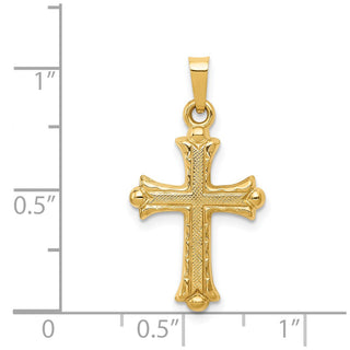 14k Yellow Gold Hollow Fleur De Lis Cross Pendant XR208