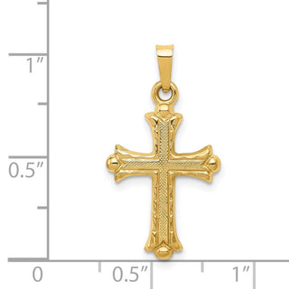 14k Yellow Gold Hollow Fleur De Lis Cross Pendant XR208