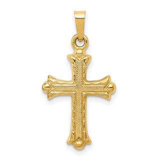 14k Yellow Gold Hollow Fleur De Lis Cross Pendant XR208