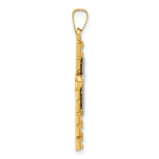 14k Two-tone Gold Textured and Polished Hollow Latin Cross Pendant