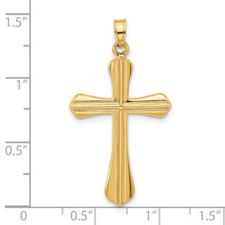 14K Yellow Gold Polished and Grooved Hollow Cross Pendant XR2081