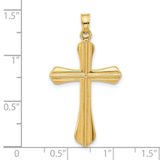 14K Yellow Gold Polished and Grooved Hollow Cross Pendant XR2081