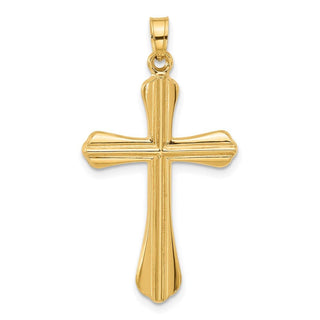 14K Yellow Gold Polished and Grooved Hollow Cross Pendant XR2081