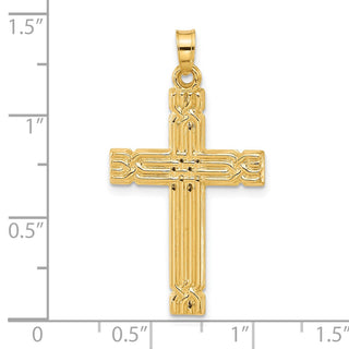 14K Yellow Gold Polished and Grooved Hollow Cross Pendant XR2083