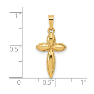 14K Yellow Gold Polished and Beaded Hollow Edge Passion Cross Pendant XR2084