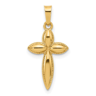 14K Yellow Gold Polished and Beaded Hollow Edge Passion Cross Pendant XR2084