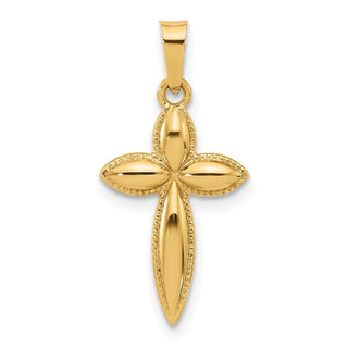 14K Yellow Gold Polished and Beaded Hollow Edge Passion Cross Pendant XR2084