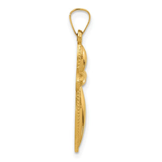 14K Yellow Gold Polished and Beaded Hollow Edge Passion Cross Pendant XR2085