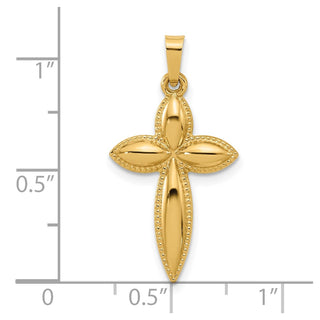 14K Yellow Gold Polished and Beaded Hollow Edge Passion Cross Pendant XR2085
