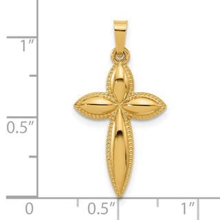 14K Yellow Gold Polished and Beaded Hollow Edge Passion Cross Pendant XR2085