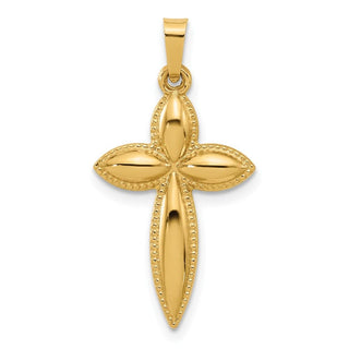 14K Yellow Gold Polished and Beaded Hollow Edge Passion Cross Pendant XR2085