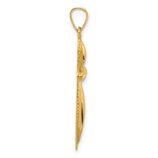 14K Yellow Gold Polished and Beaded Hollow Edge Passion Cross Pendant XR2086