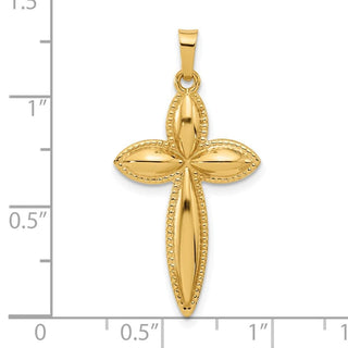 14K Yellow Gold Polished and Beaded Hollow Edge Passion Cross Pendant XR2086