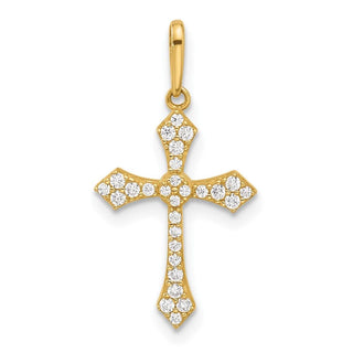 14K Yellow Gold Polished CZ Passion Cross Pendant