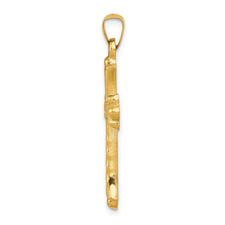 14k Yellow Gold Hollow Fleur De Lis Cross Pendant XR209
