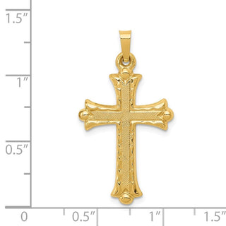 14k Yellow Gold Hollow Fleur De Lis Cross Pendant XR209
