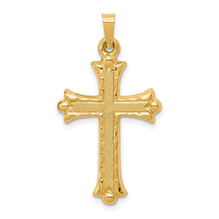 14k Yellow Gold Hollow Fleur De Lis Cross Pendant XR209
